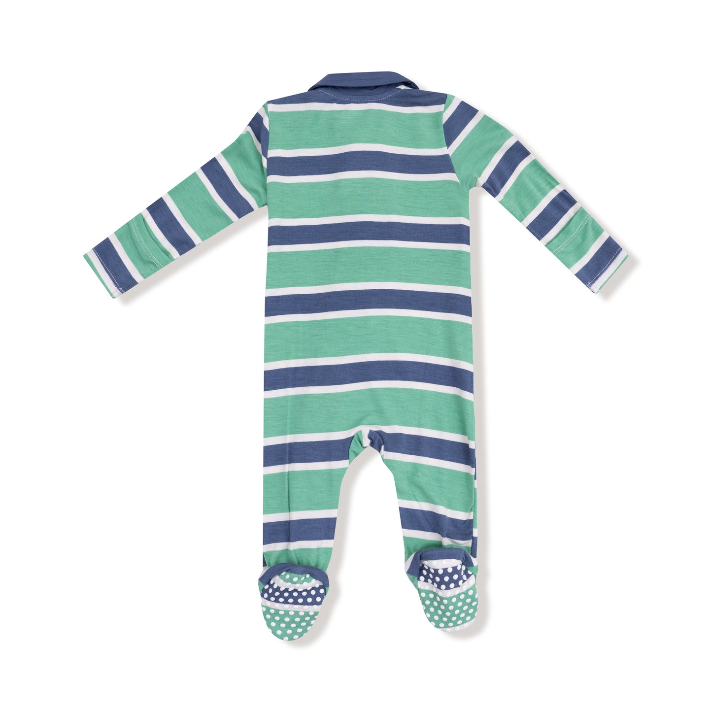 Green/Navy Stripe - Polo Zip Footie