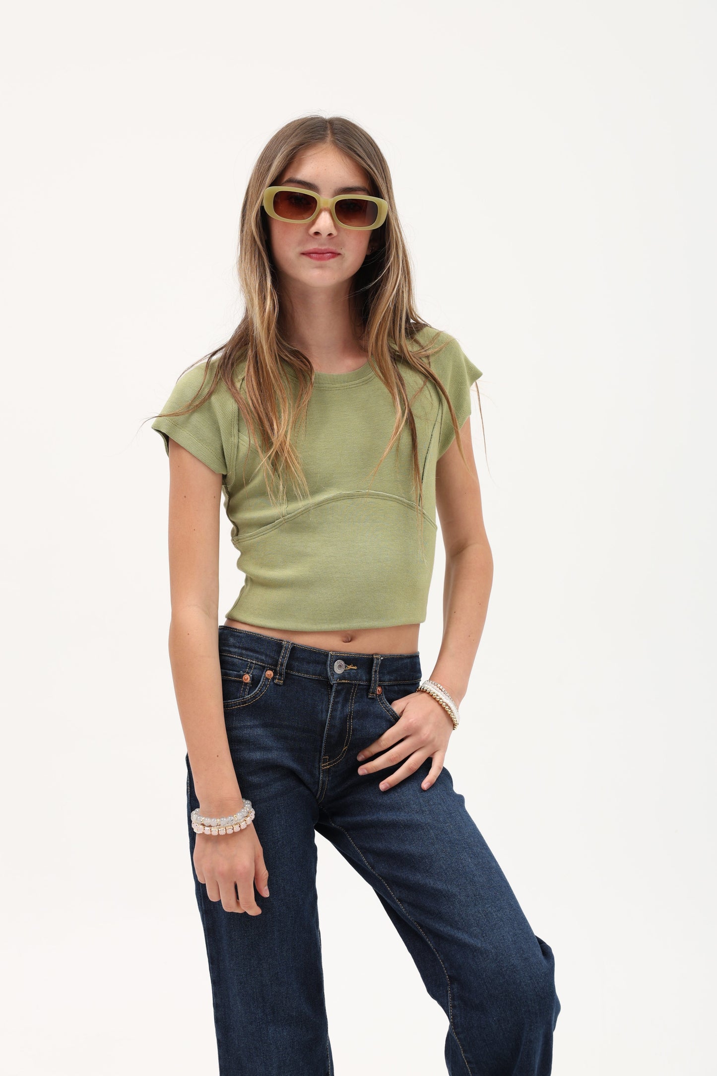 Rib Cap Slv. Top - Macha Tea