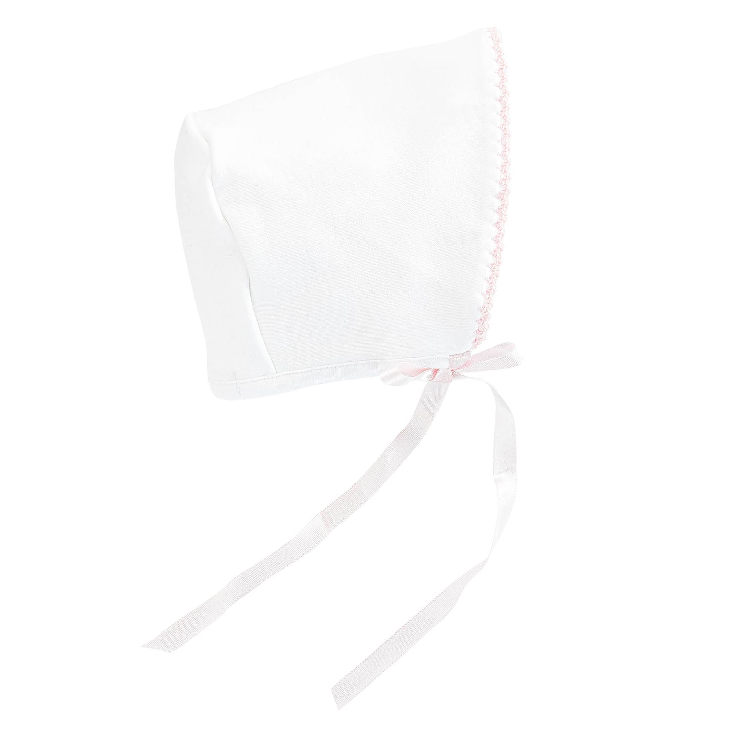 White Bonnet W/ Pink Crochet Trim