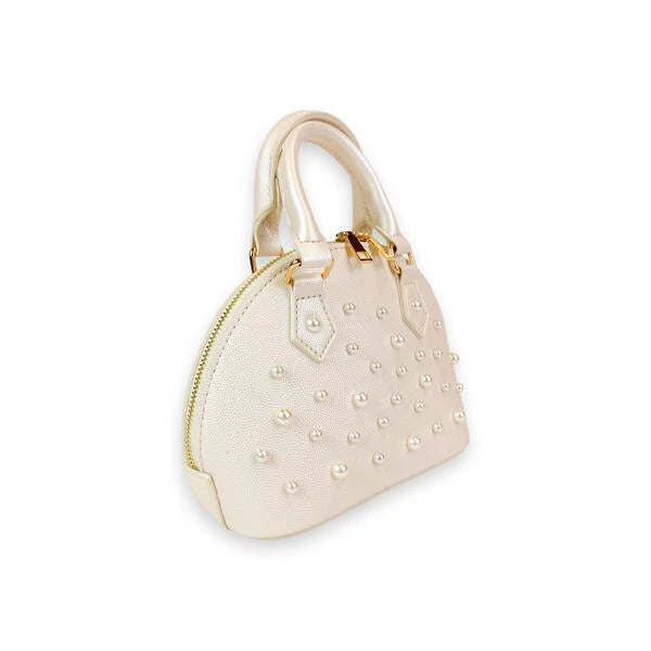 Pearl Studs Leather Satchel Bag - B1311