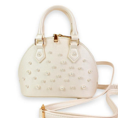 Pearl Studs Leather Satchel Bag - B1311