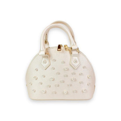 Pearl Studs Leather Satchel Bag - B1311