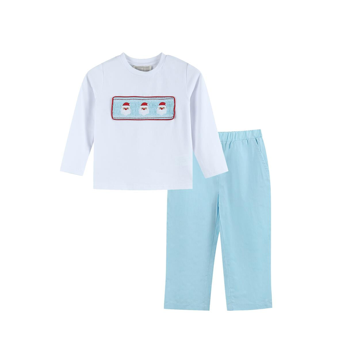 White/Blue Santa Smocked Pant Set