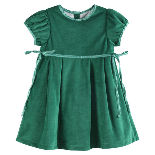 Green Velvet & Satin Bow Dress