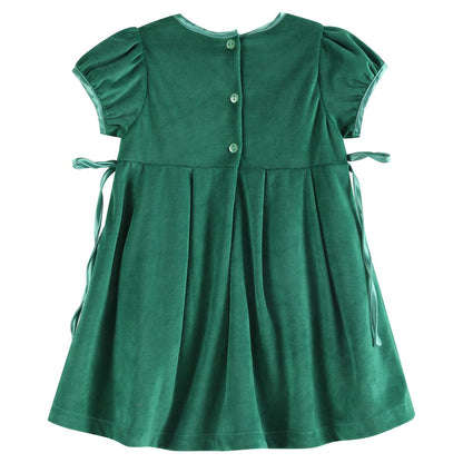 Green Velvet & Satin Bow Dress