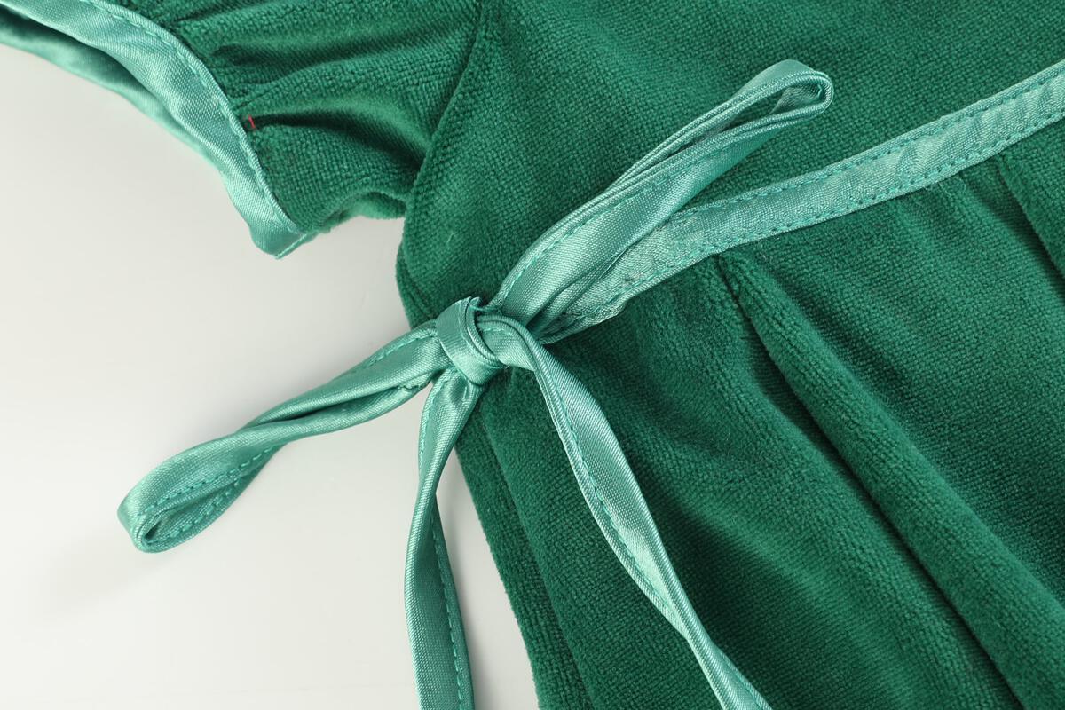 Green Velvet & Satin Bow Dress