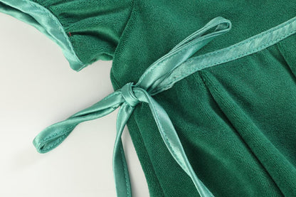 Green Velvet & Satin Bow Dress