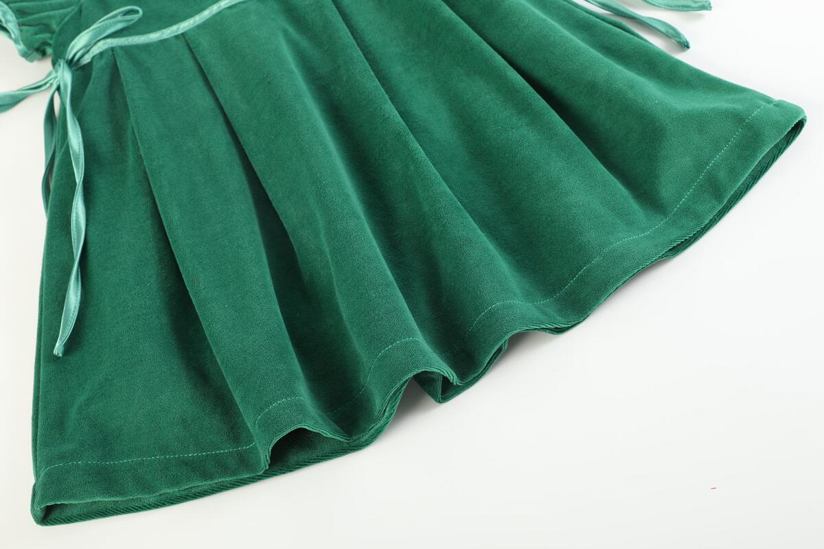Green Velvet & Satin Bow Dress