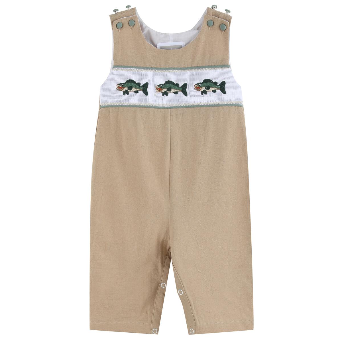 Brown Bass Smocked Overalls