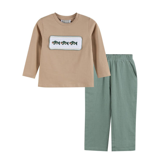 Brown Bass Smocked Pants Set