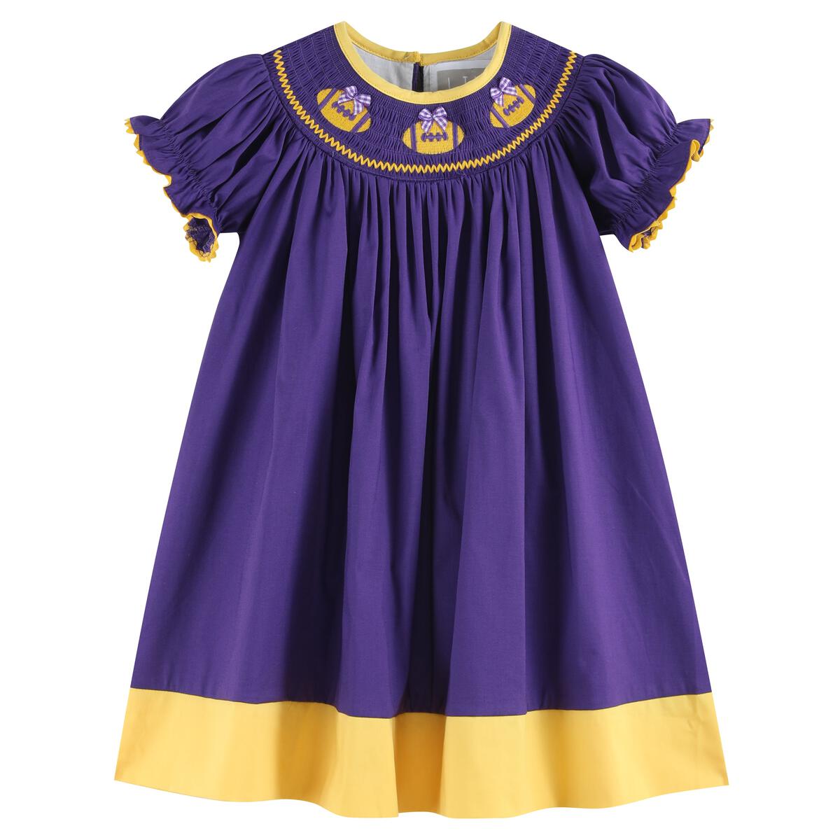 Purple & Gold Football Smocked Bishop