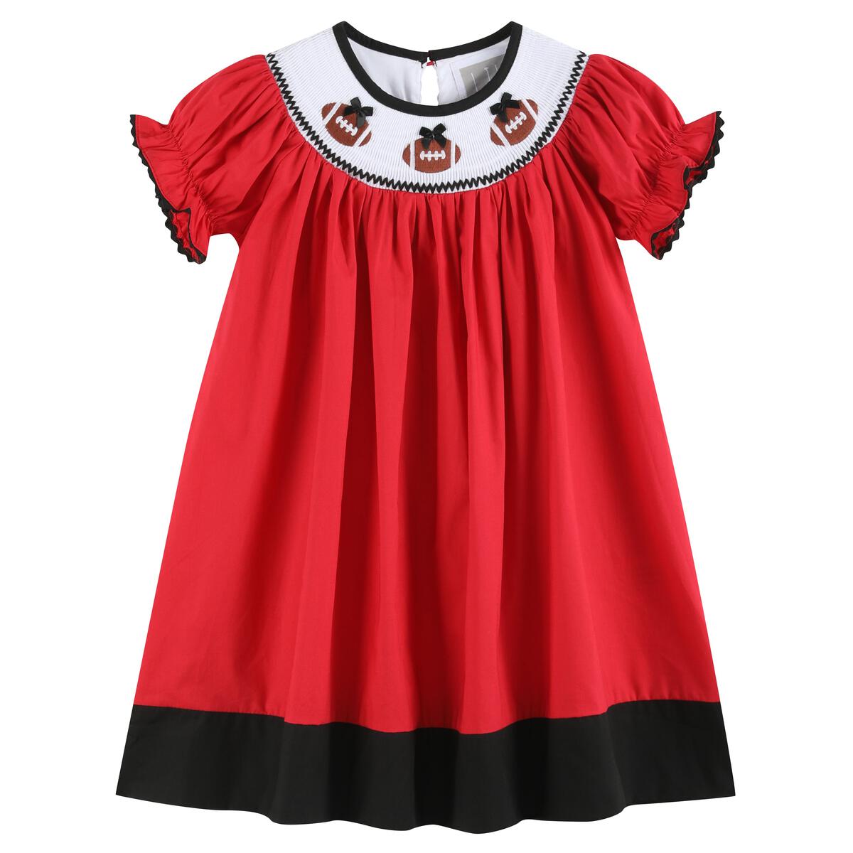 Red & Black Football Smocked Bishop