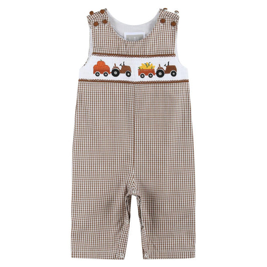 Pumpkin & Corn Tractor Smocked Overalls