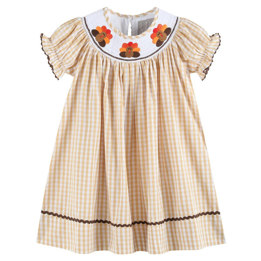 Brown Gingham Turkey Smocked Dress