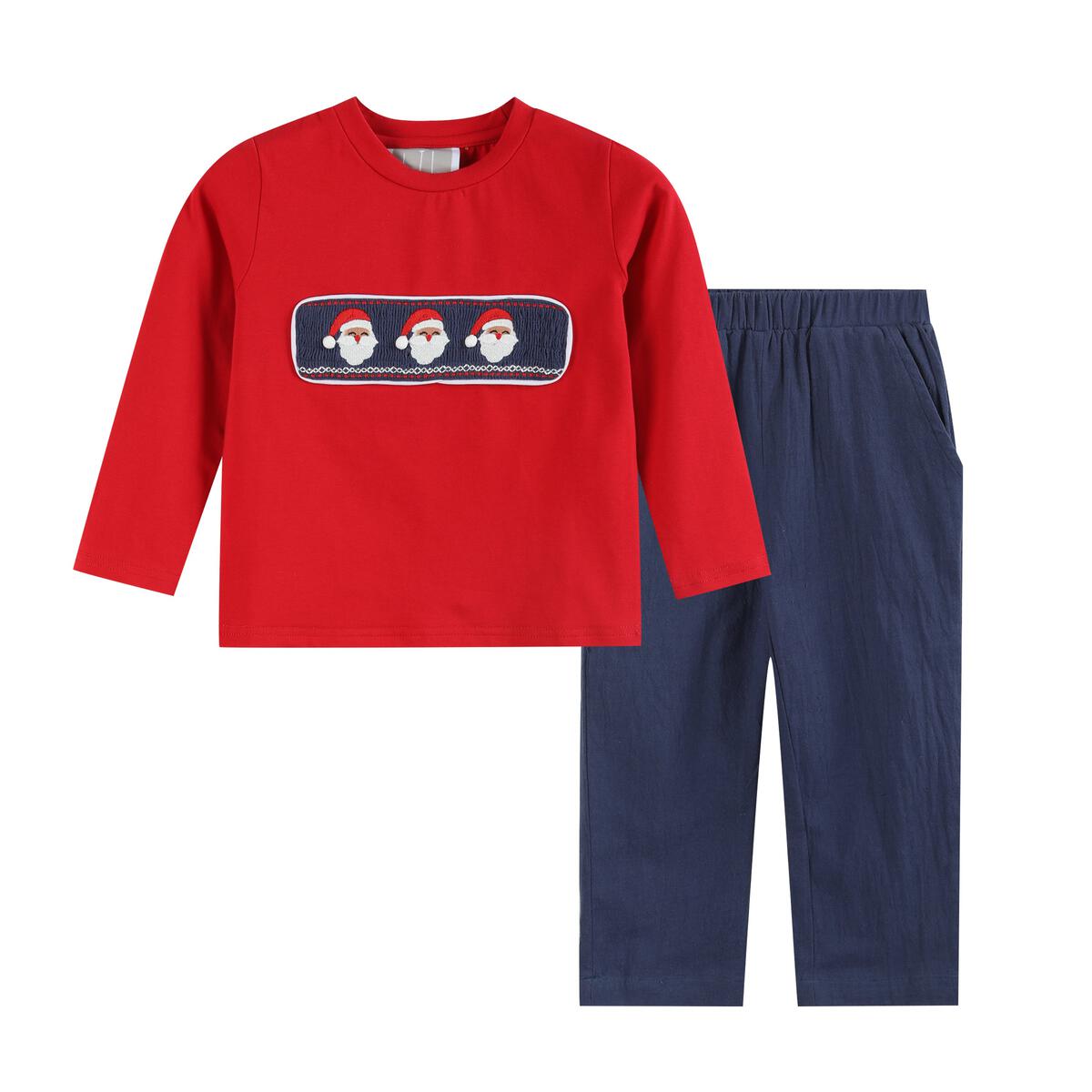 Red/Navy Santa Smocked Pant Set