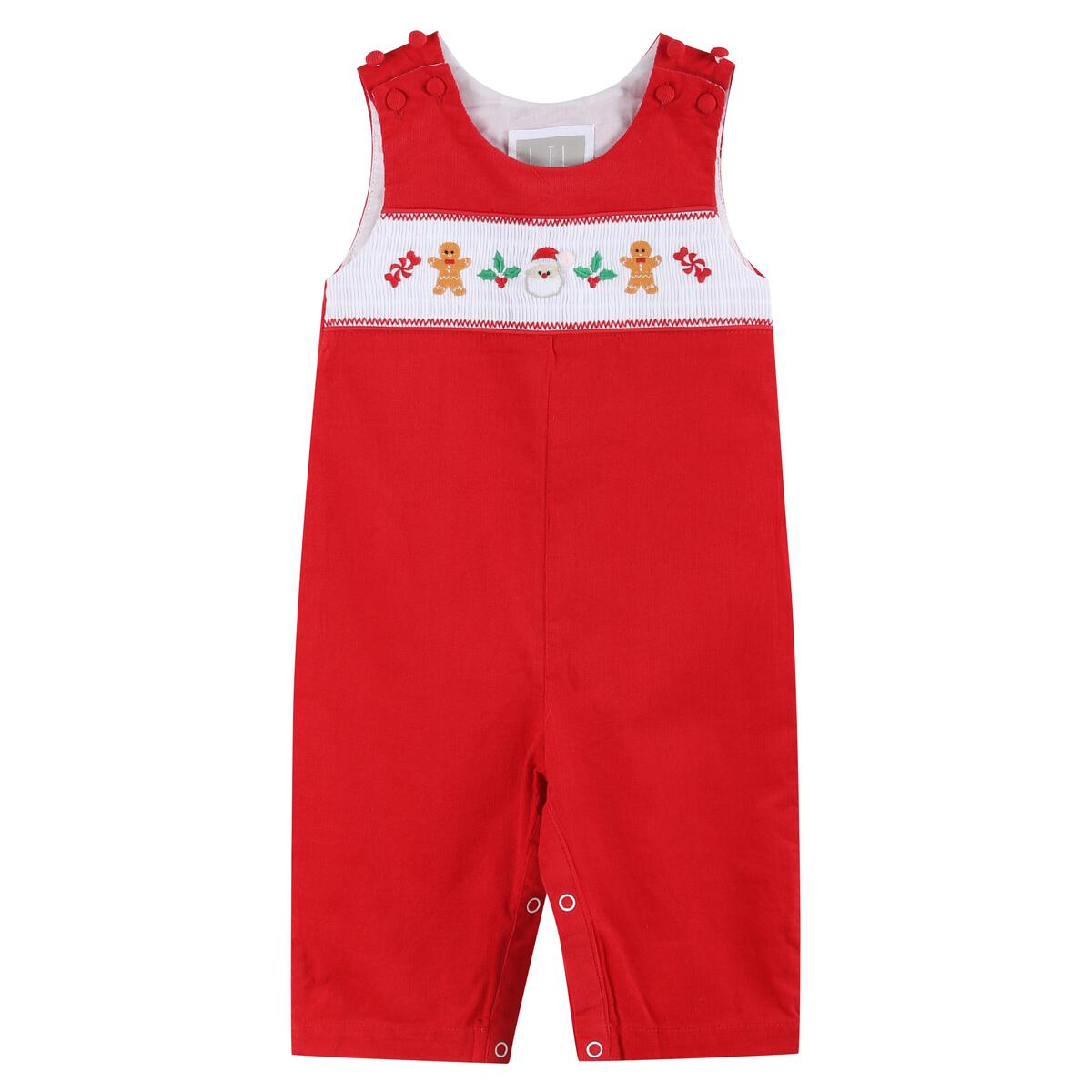 Red Christmas Smocked Overalls