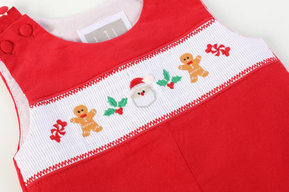 Red Christmas Smocked Overalls