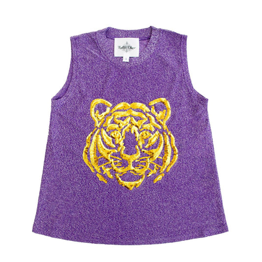 Tiger Face Purple Glitter Tank