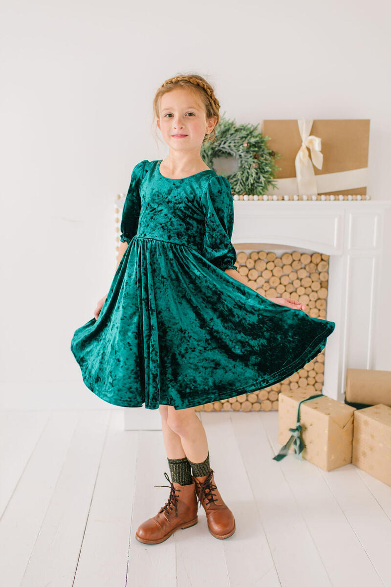 Pippa Dress - Green Velvet