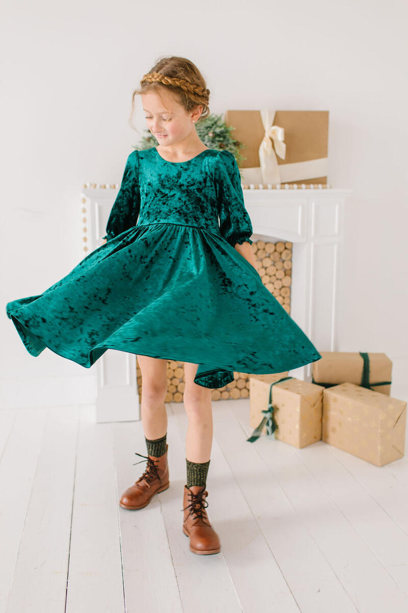 Pippa Dress - Green Velvet