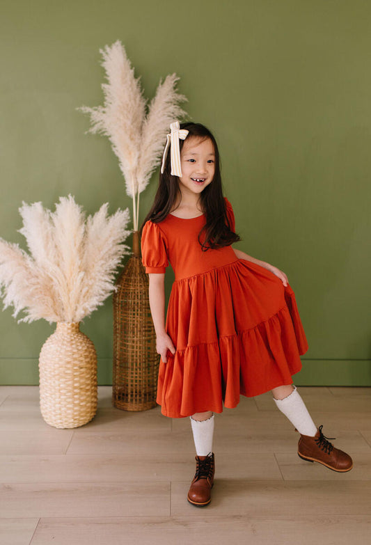 Burnt Orange Puff Dress