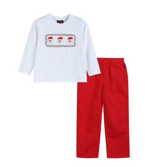 White/Red Santa Smocked Pant Set