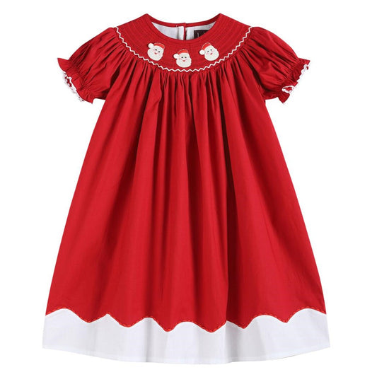 Red/White Santa Smocked Bishop Dress