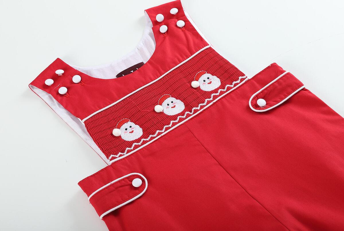 Red & Wht. Santa Smock Overalls