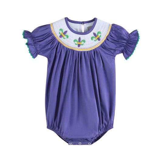 Mardi Gras Smocked Romper
