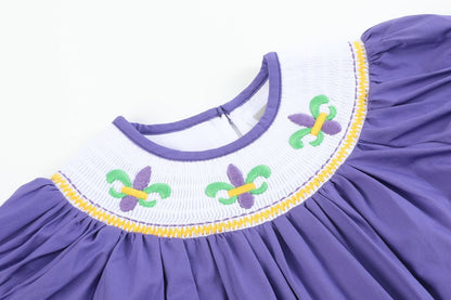 Mardi Gras Smocked Romper