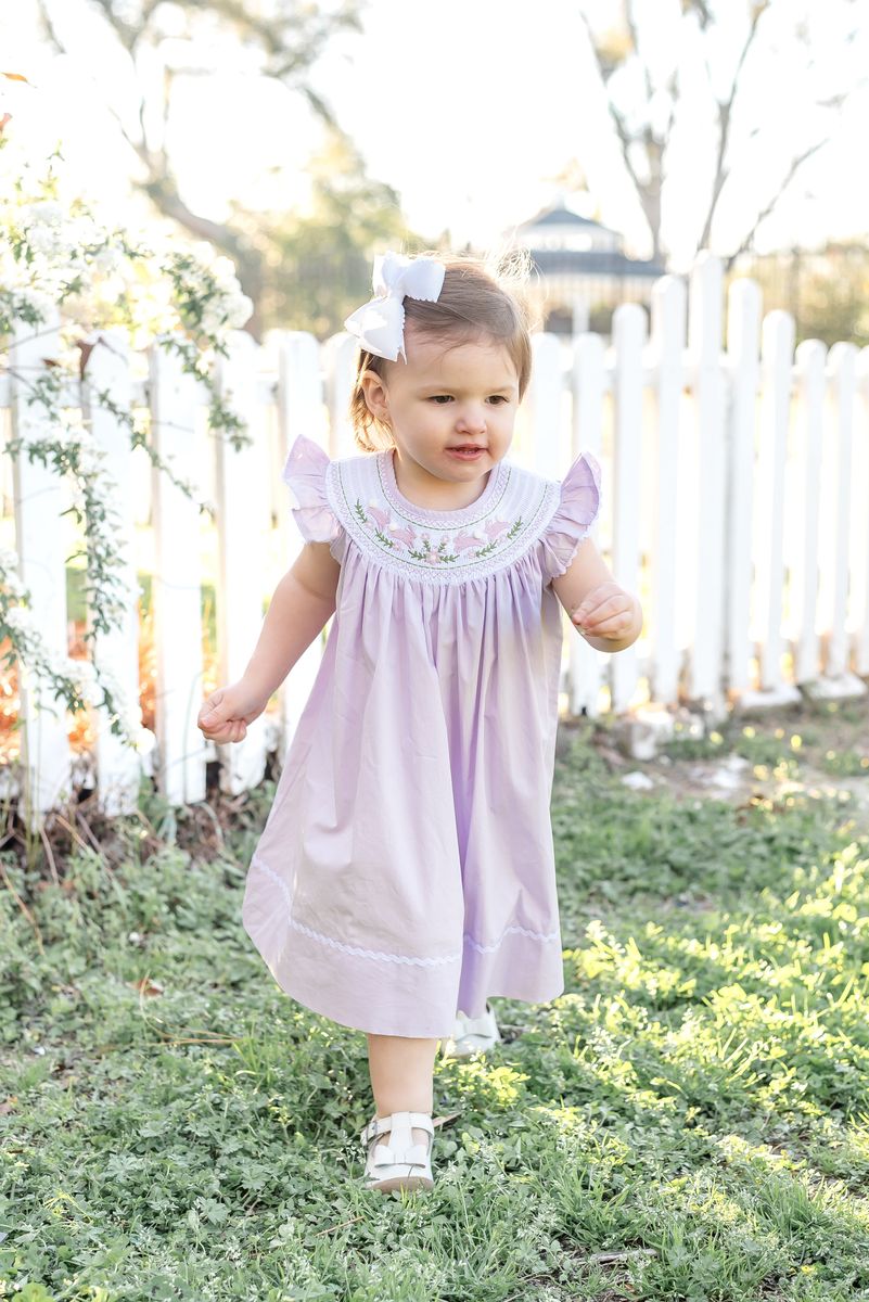 Purple Bunnies - Smocked Dress