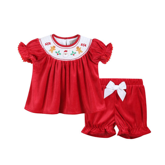 Red Christmas Smocked Bloomer Set