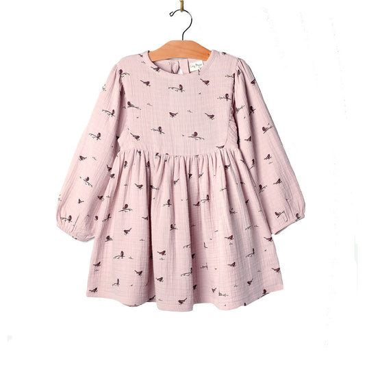 Puff Slv. Dress - Lavender Birds