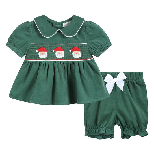 Green Santa Smock Bloomer Set