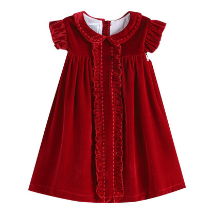 Red Velvet Ruffle Dress