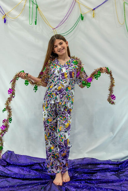 Mardi Gras Silky PJ Set