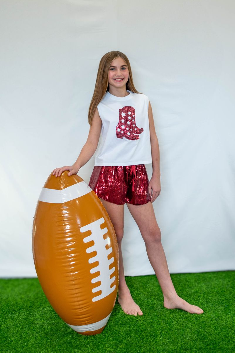 Red/White Sequin Boot Tee