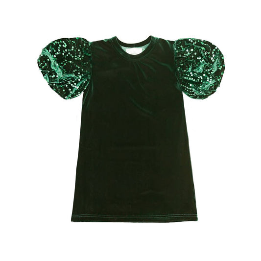 Green Velvet Puff Dress