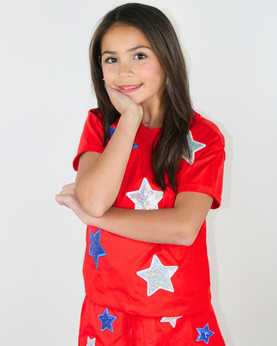 White and blue sequins stars shirt