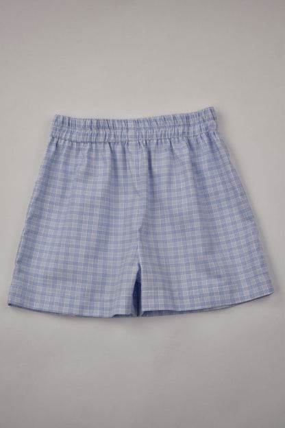 Pleat Front Short Set-Peri Plaid
