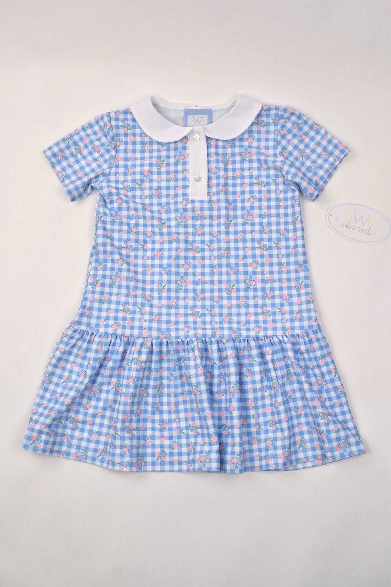 SS Collar Dress-Checks & Flowers-93261