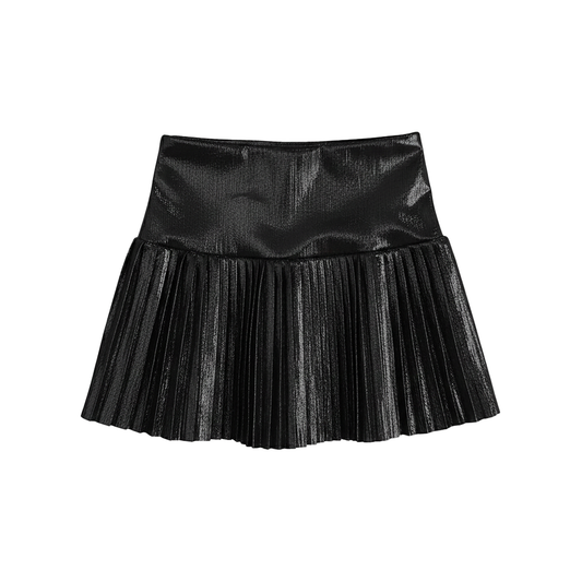 Metallic Drop Waist Pleated Skirt