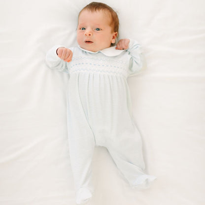 Benjamin Smocked Footie-Lt Blue