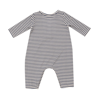 Navy/Oat Stripe LS Henley Romper