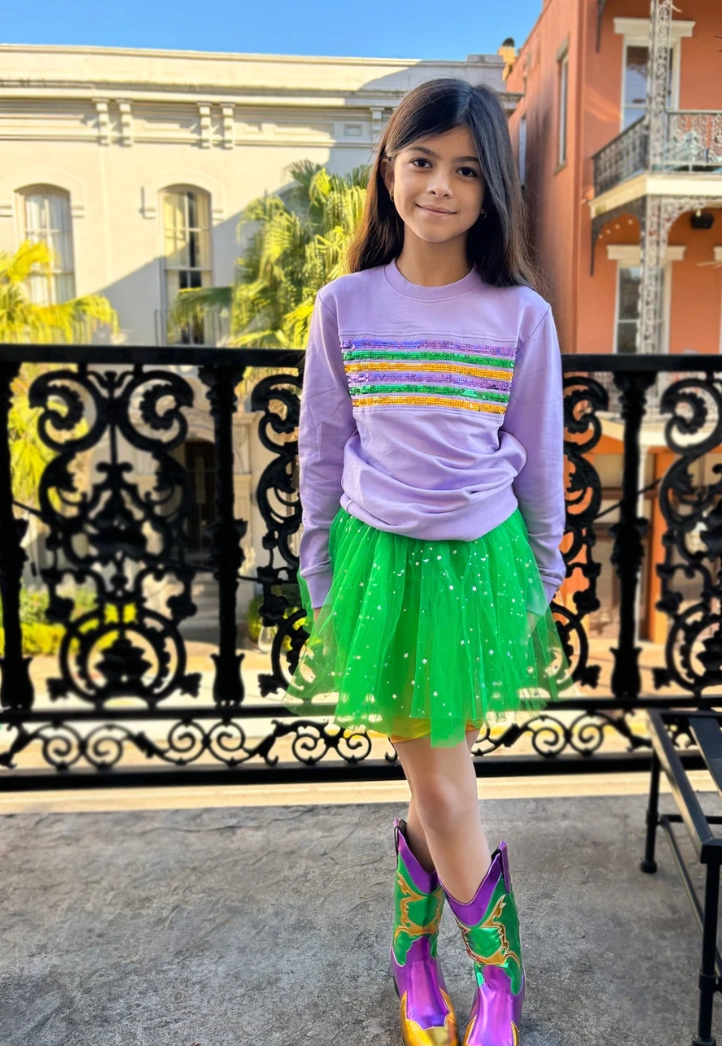 Sequin Stripe L/S French Terry Top