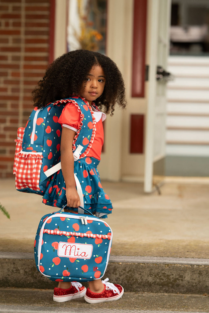 Apples on Navy Backpack
