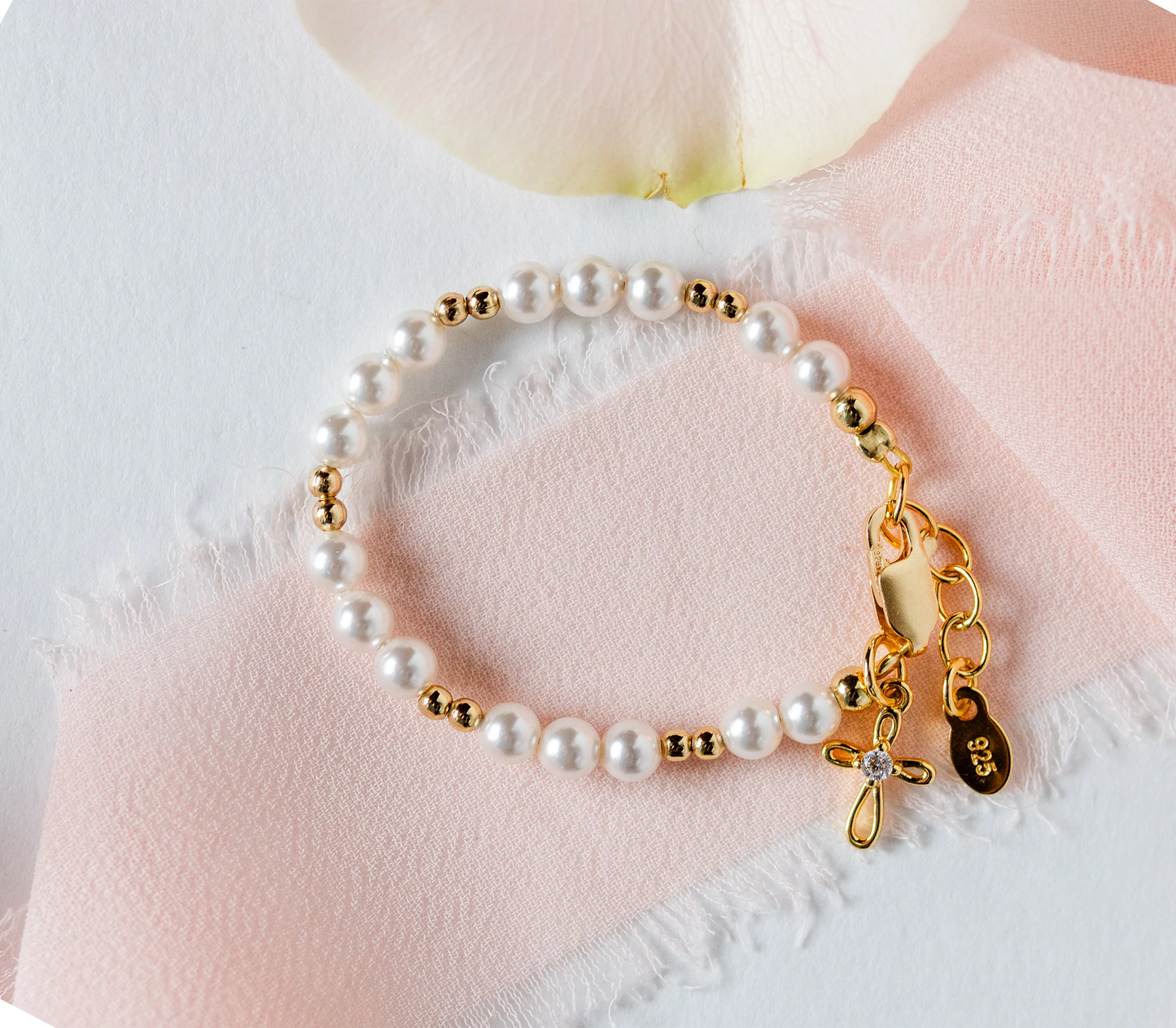 Blessed Baby Cross Pearl Bracelet