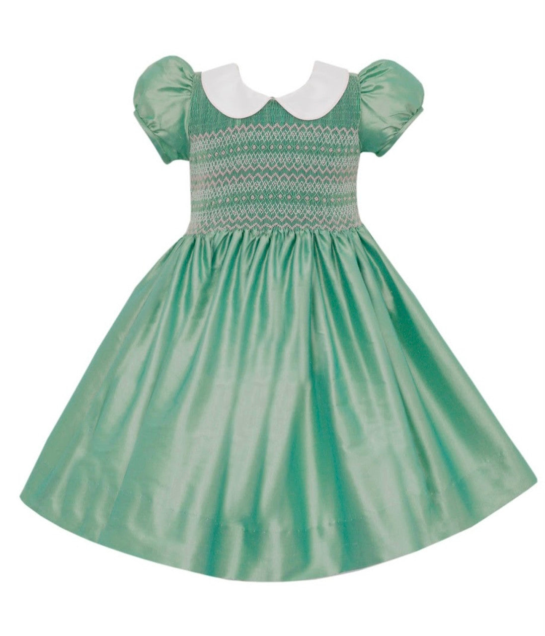 Green Silk Dress W/ White Collar