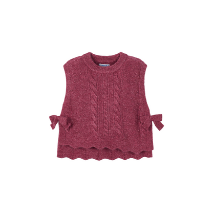 Knit Side Bows Vest - Cherry