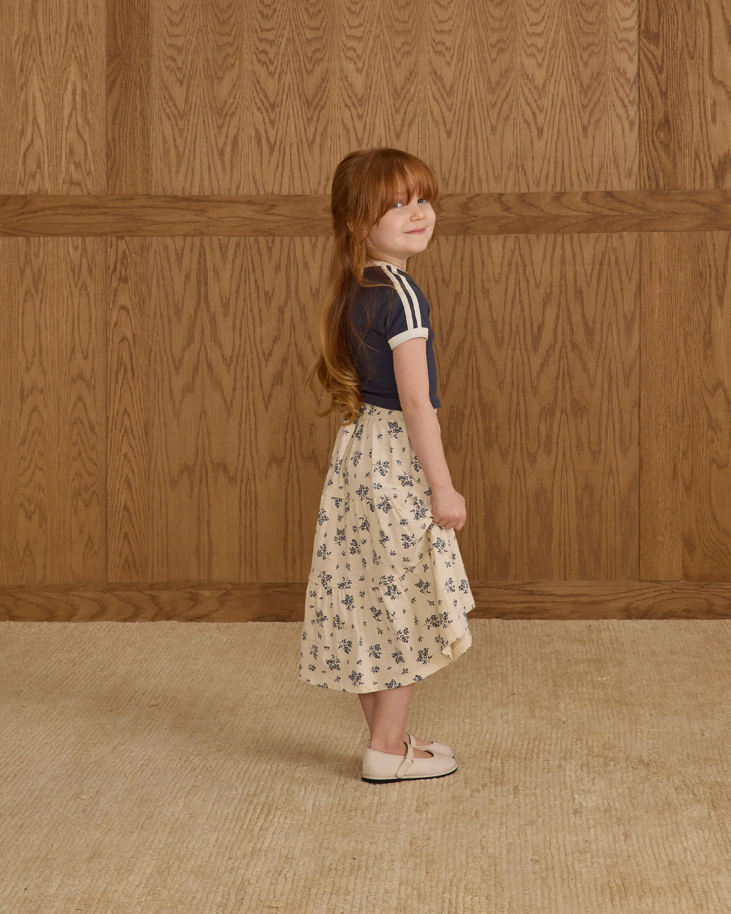 Ruffle Tiered Skirt - Blue Floral